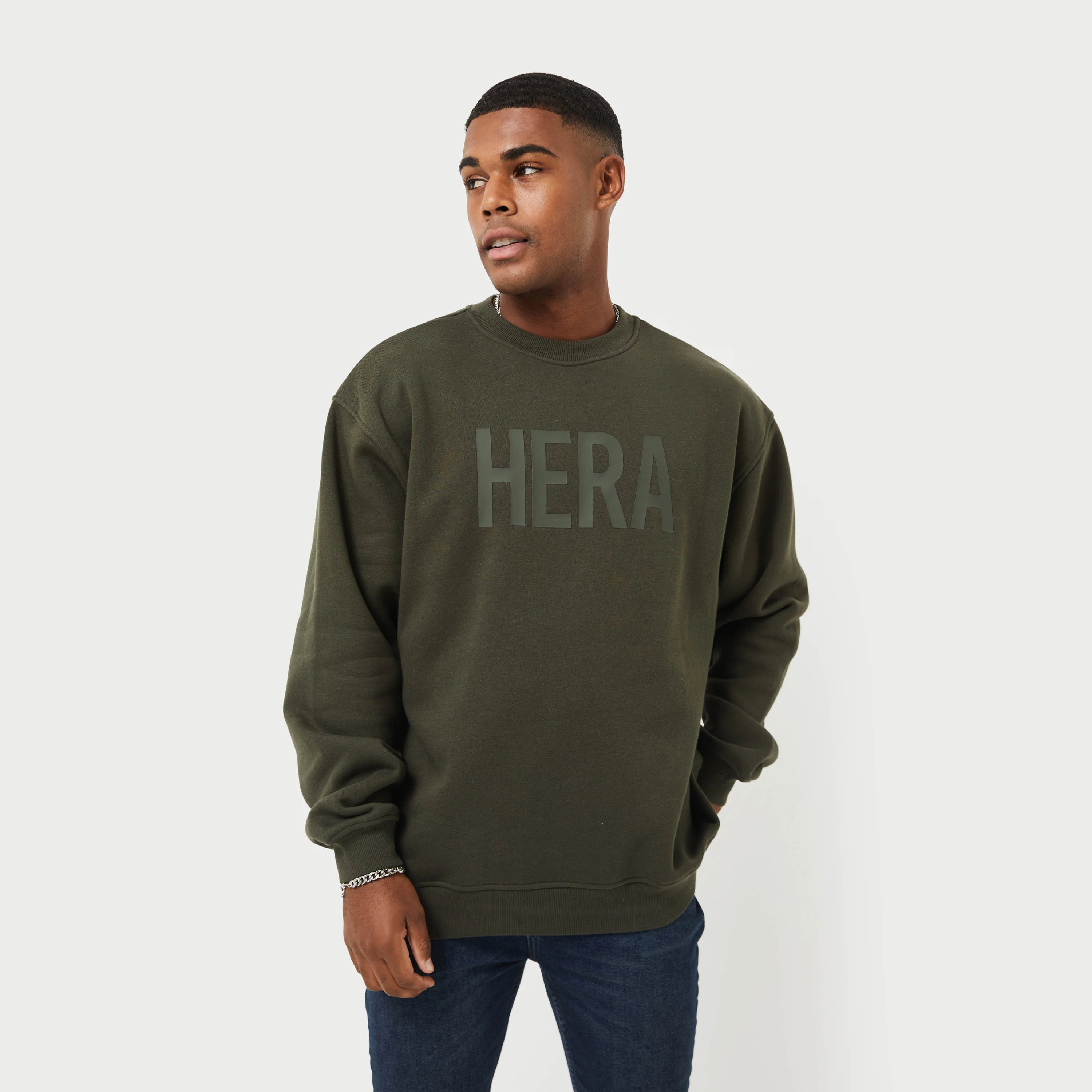 REWEAR Mens Label Sweatshirt - Dark Khaki
