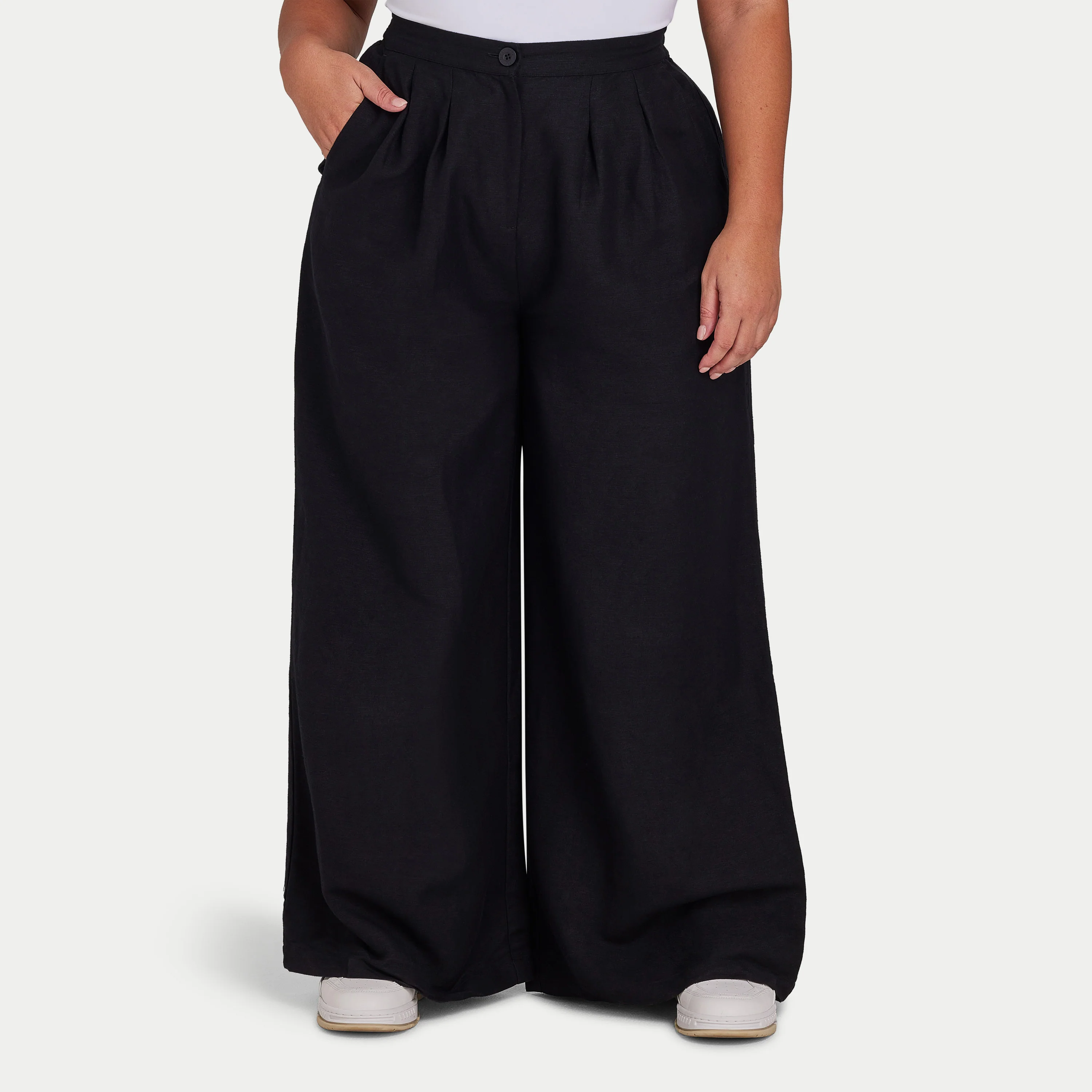 REWEAR Womens Linen Mix Wide Leg Trouser - Black