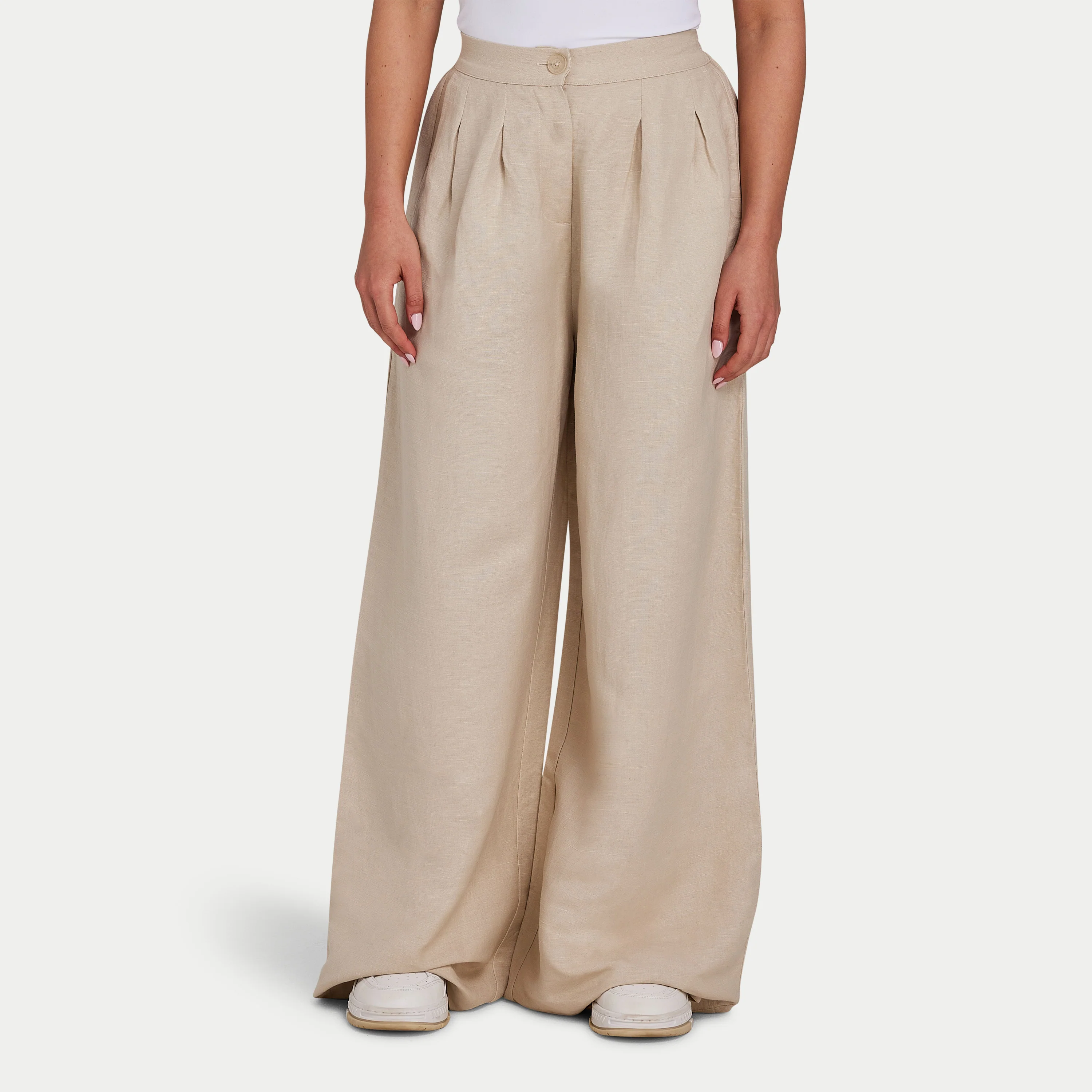REWEAR Womens Linen Mix Wide Leg Trouser - Oatmeal - Image 2