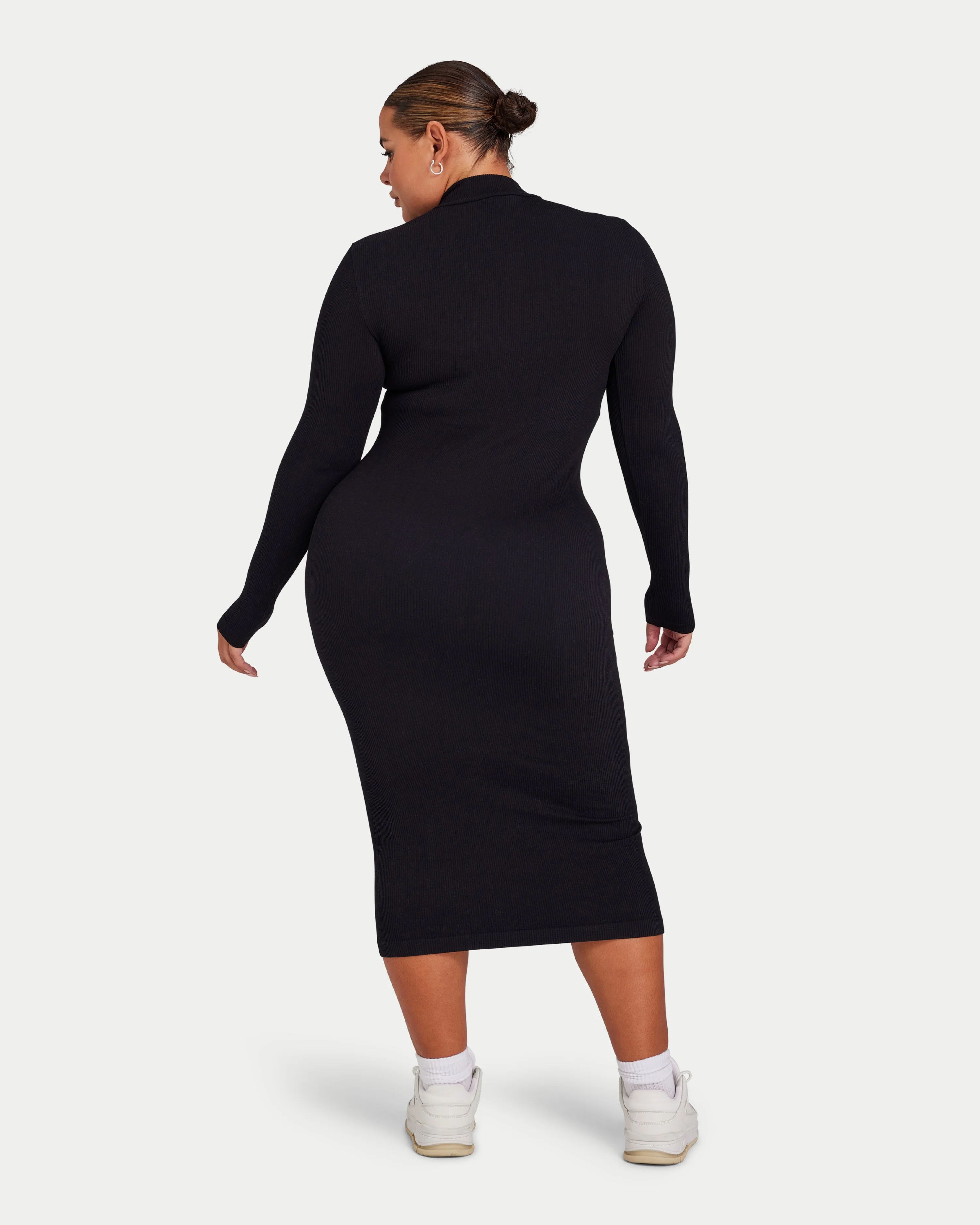 Womens Ribbed Base Long Sleeve Midi Dress - Image 4