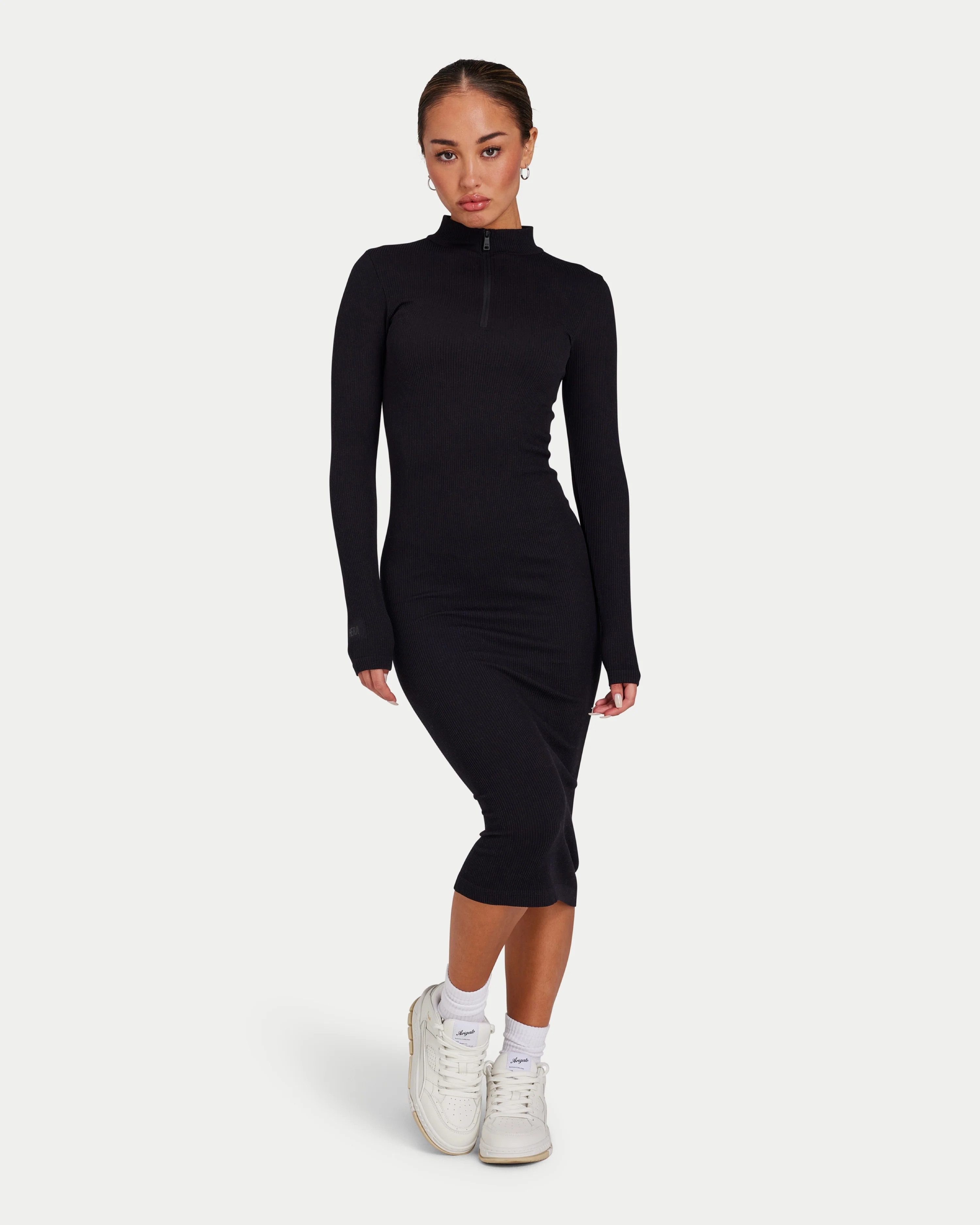 Womens Ribbed Base Long Sleeve Midi Dress - Image 5