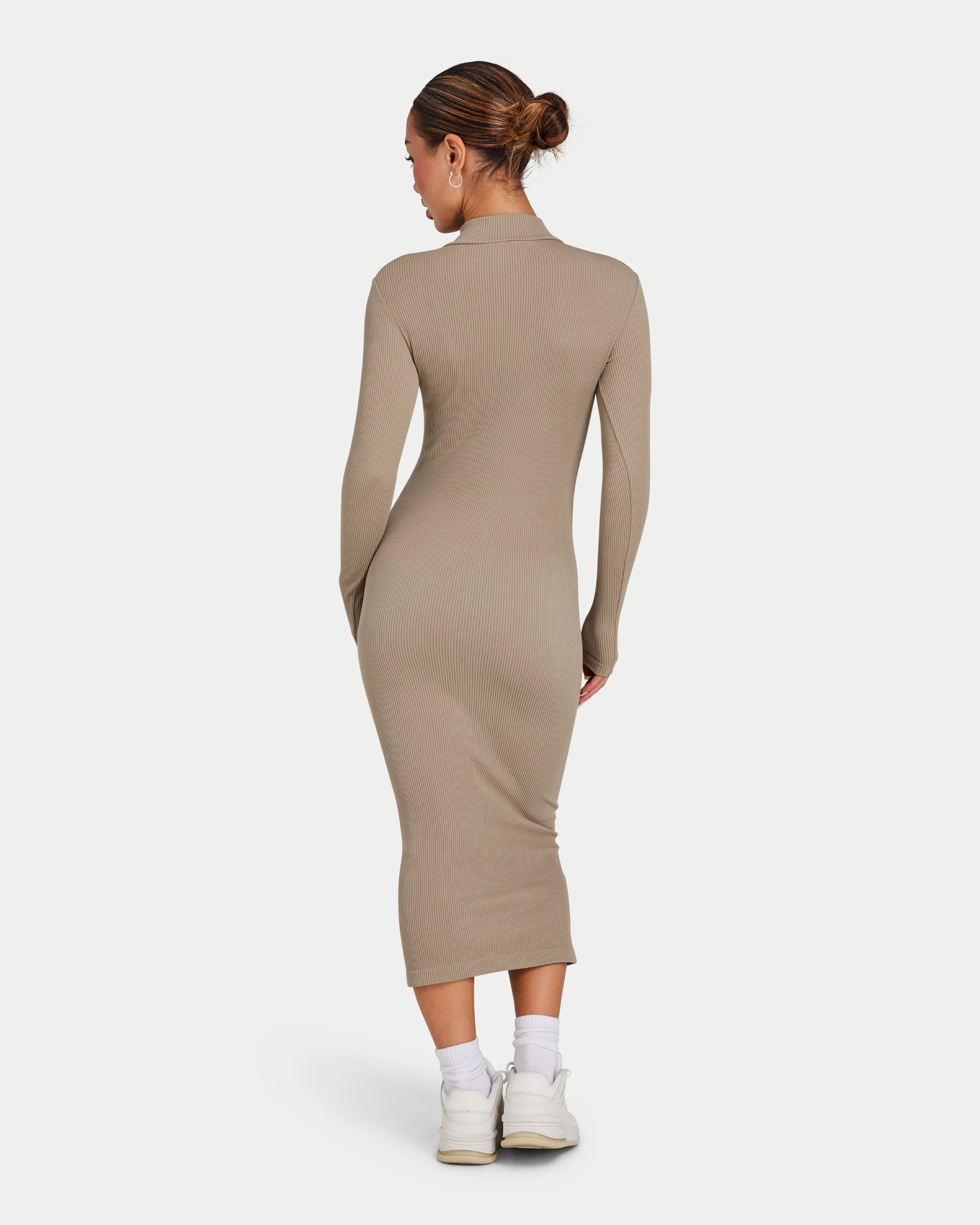 Womens Ribbed Base Long Sleeve Midi Dress - Image 4