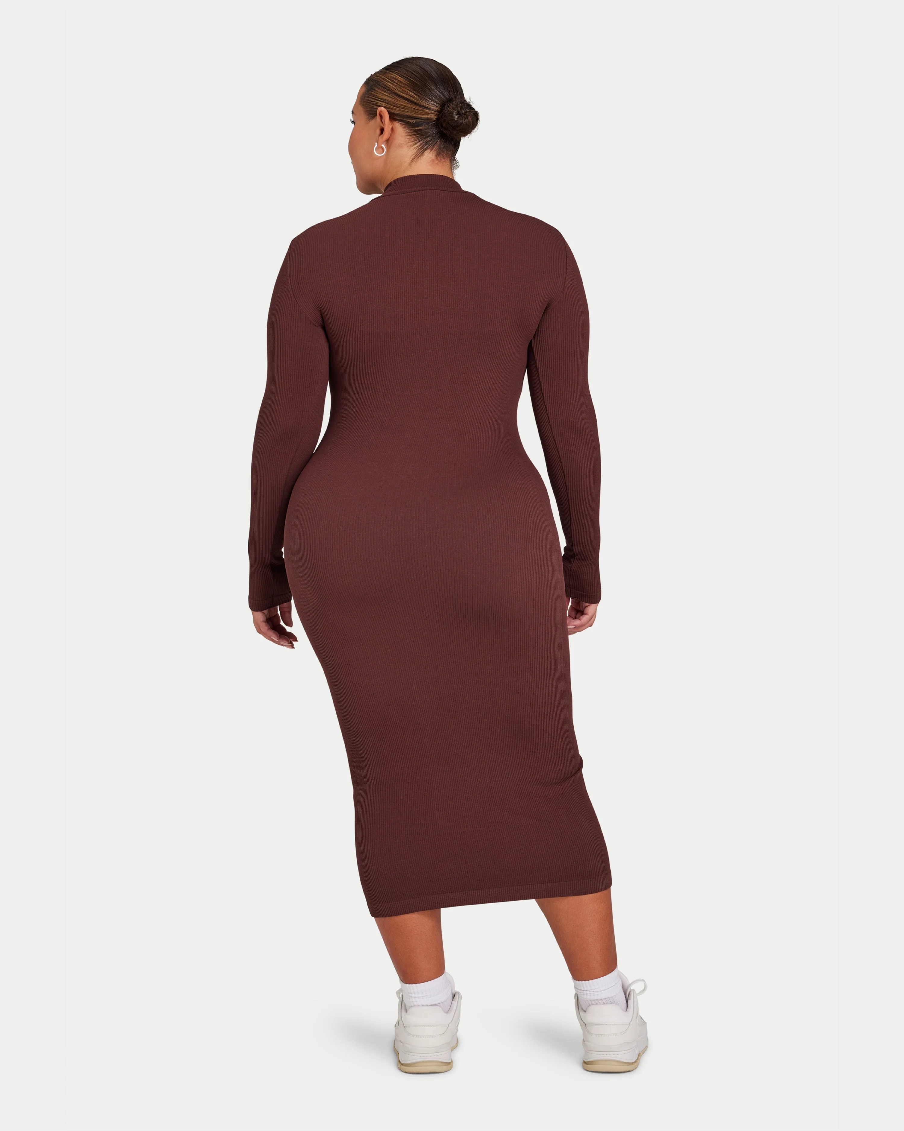 Womens Ribbed Base Long Sleeve Midi Dress - Image 4