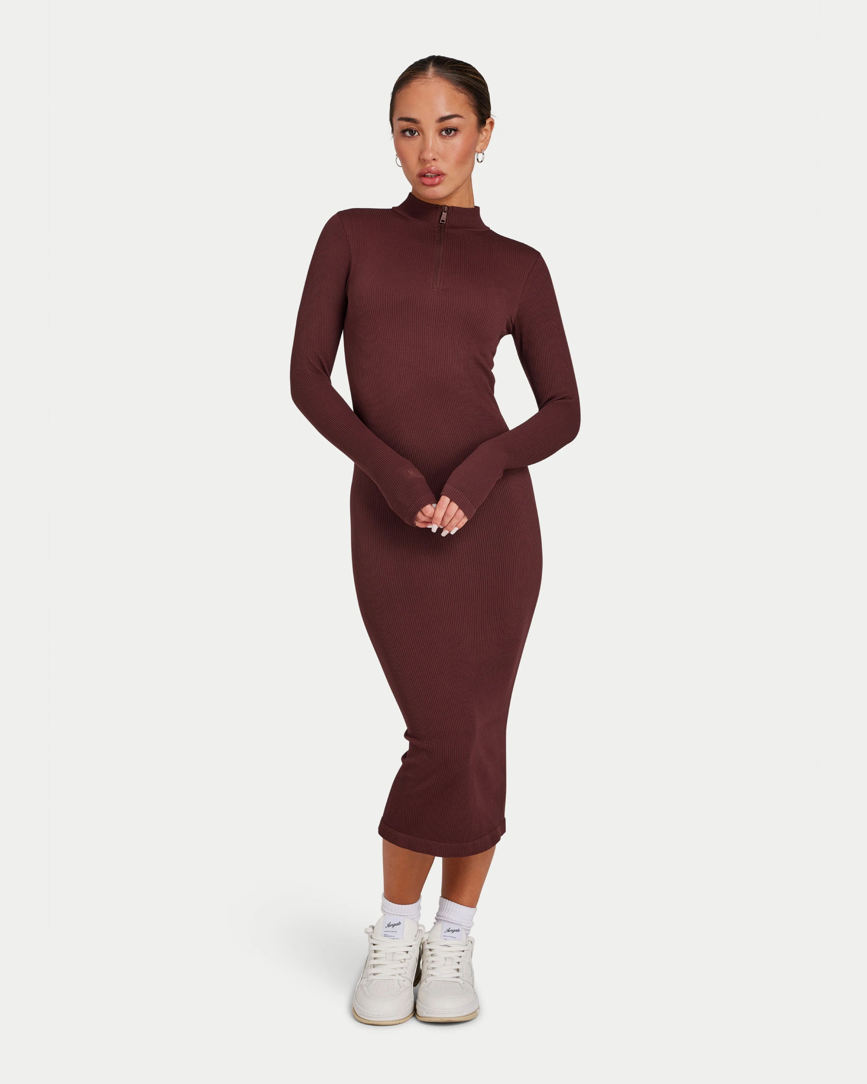 Womens Ribbed Base Long Sleeve Midi Dress - Image 5