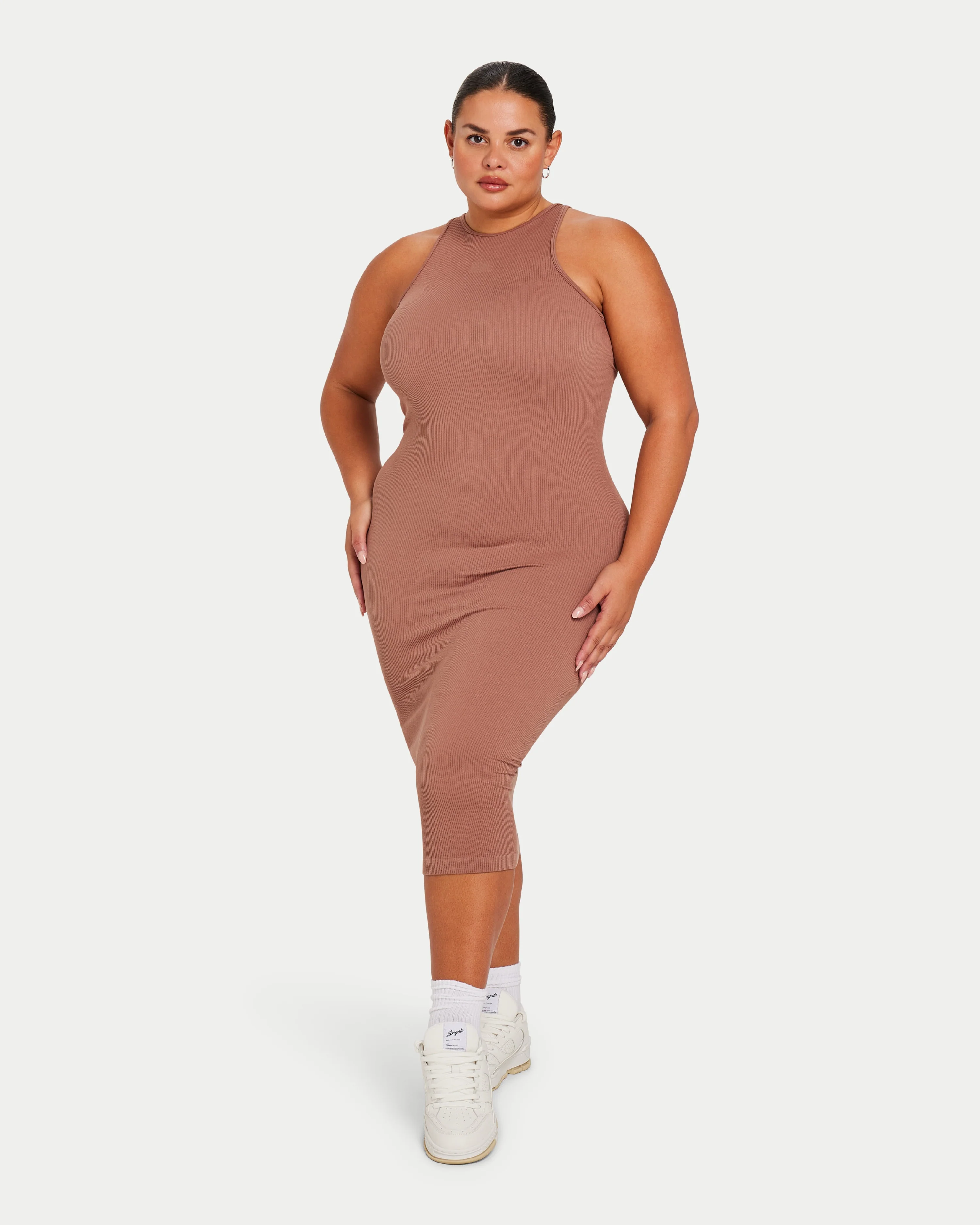 Womens Ribbed Base Racer Midi Dress - Image 3