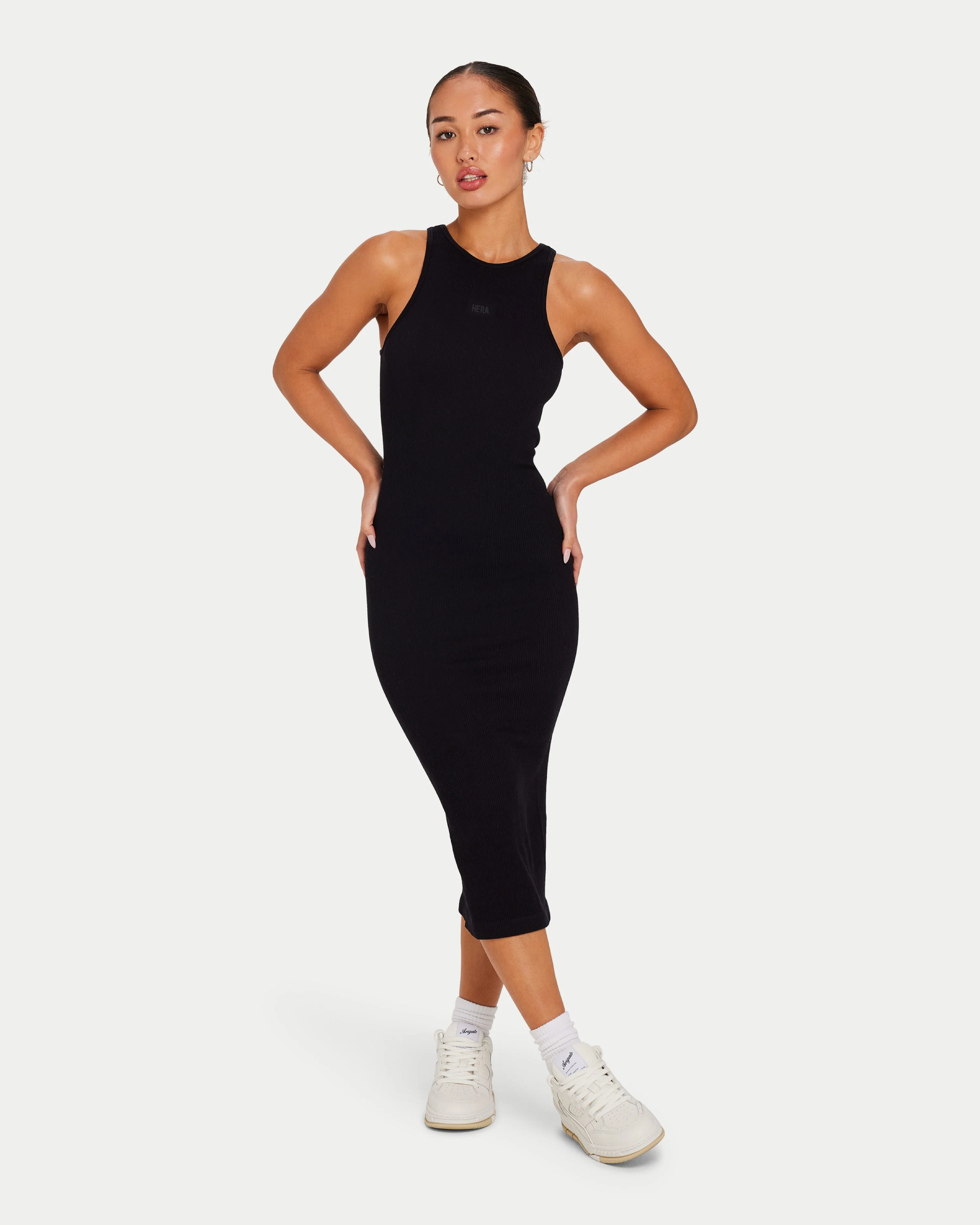 Womens Ribbed Base Racer Midi Dress - Image 5