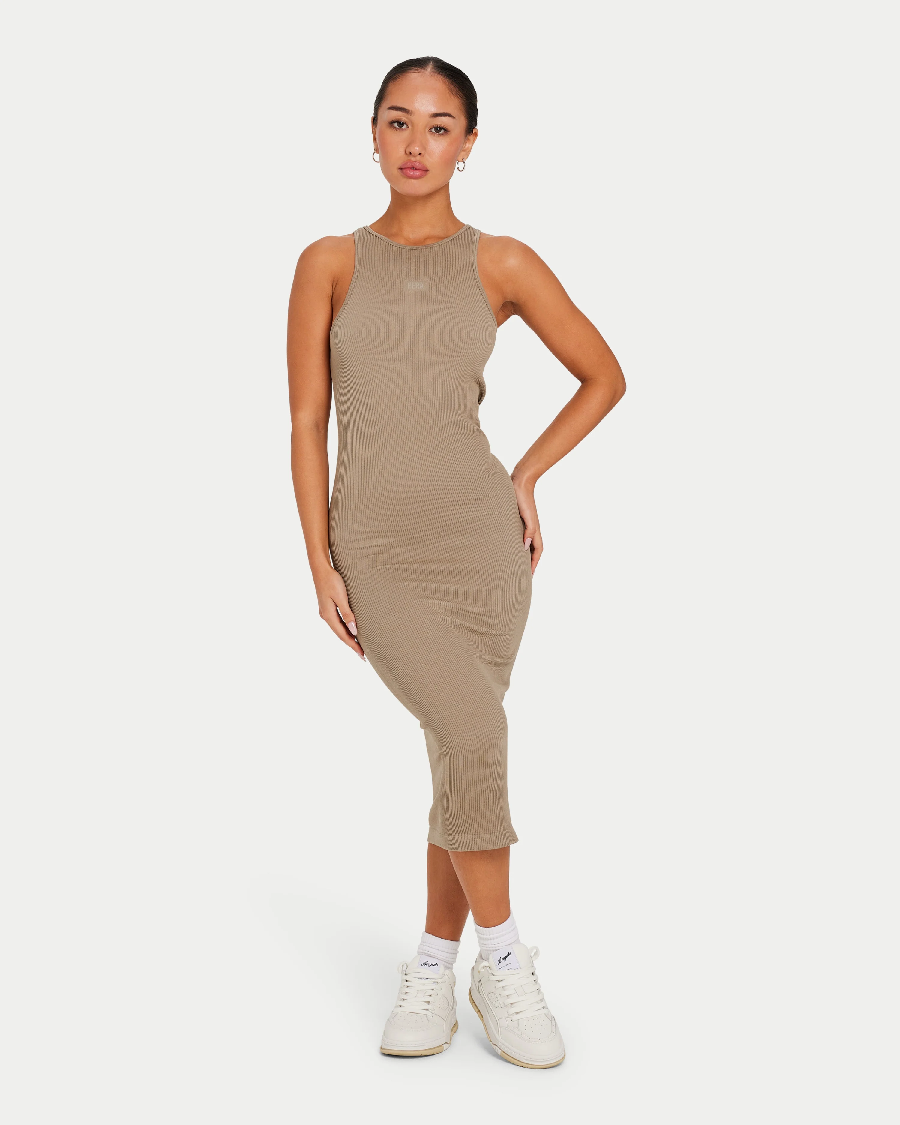 Womens Ribbed Base Racer Midi Dress - Image 3