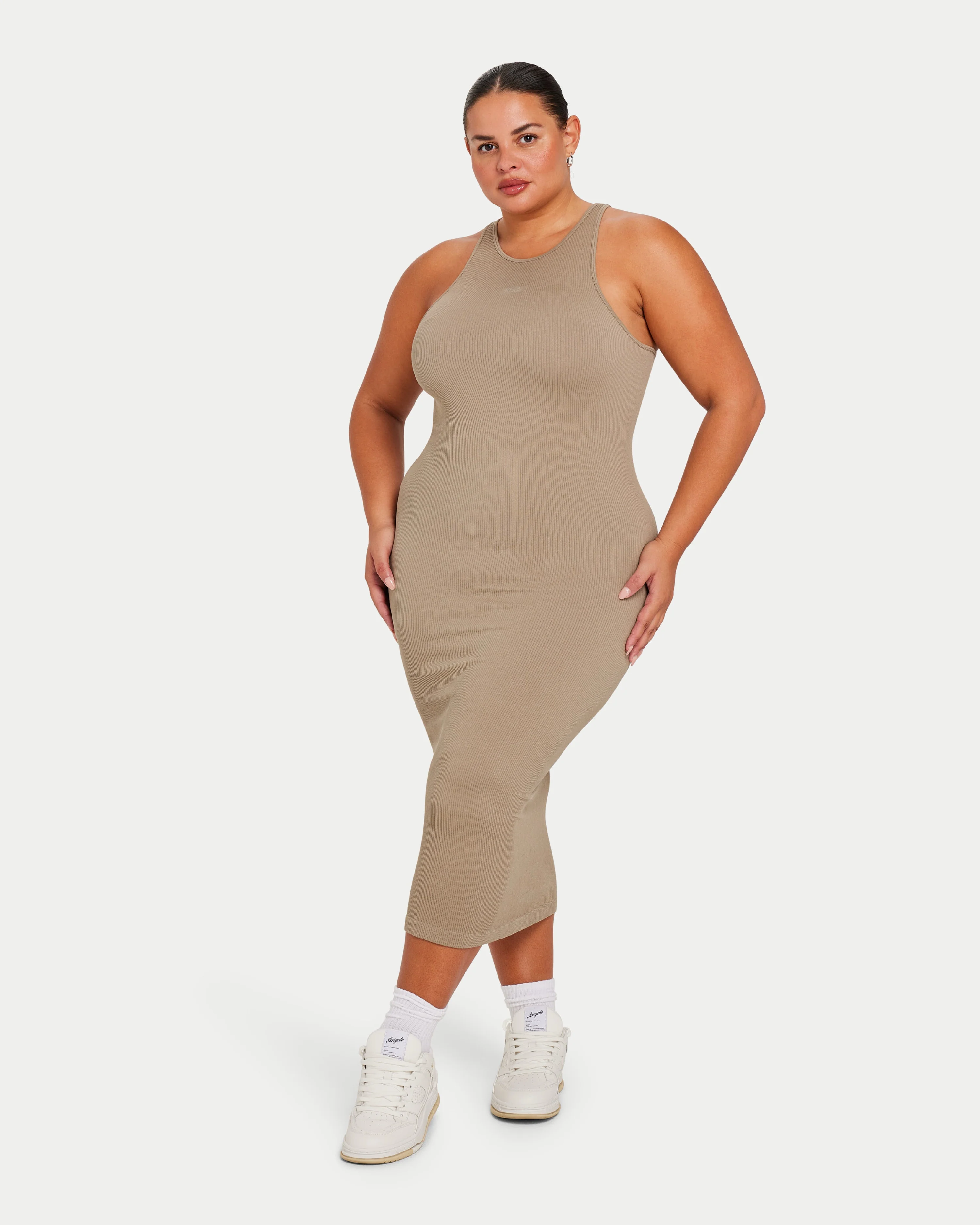 Womens Ribbed Base Racer Midi Dress - Image 5