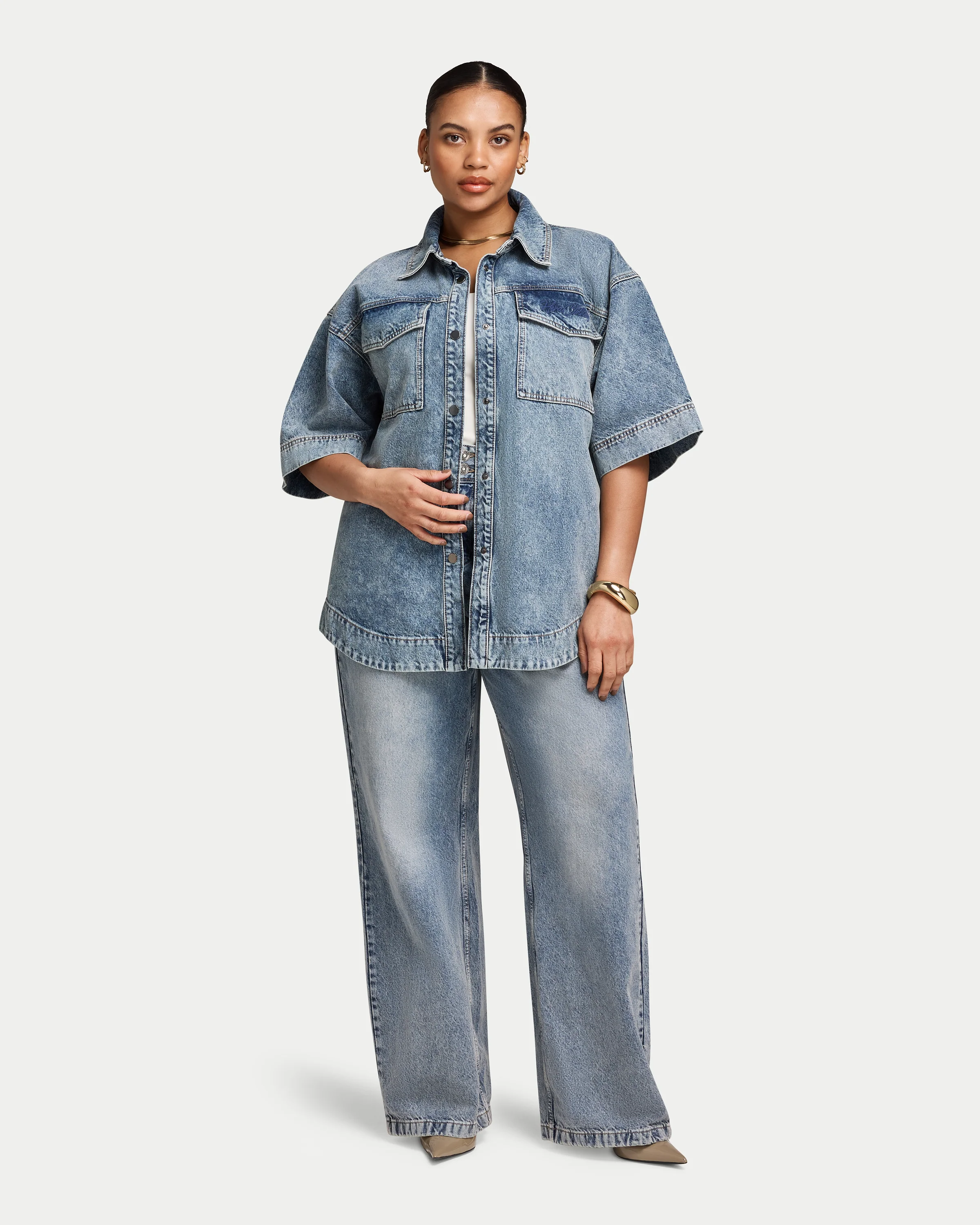 Womens Denim Short Sleeve Shirt - Image 5