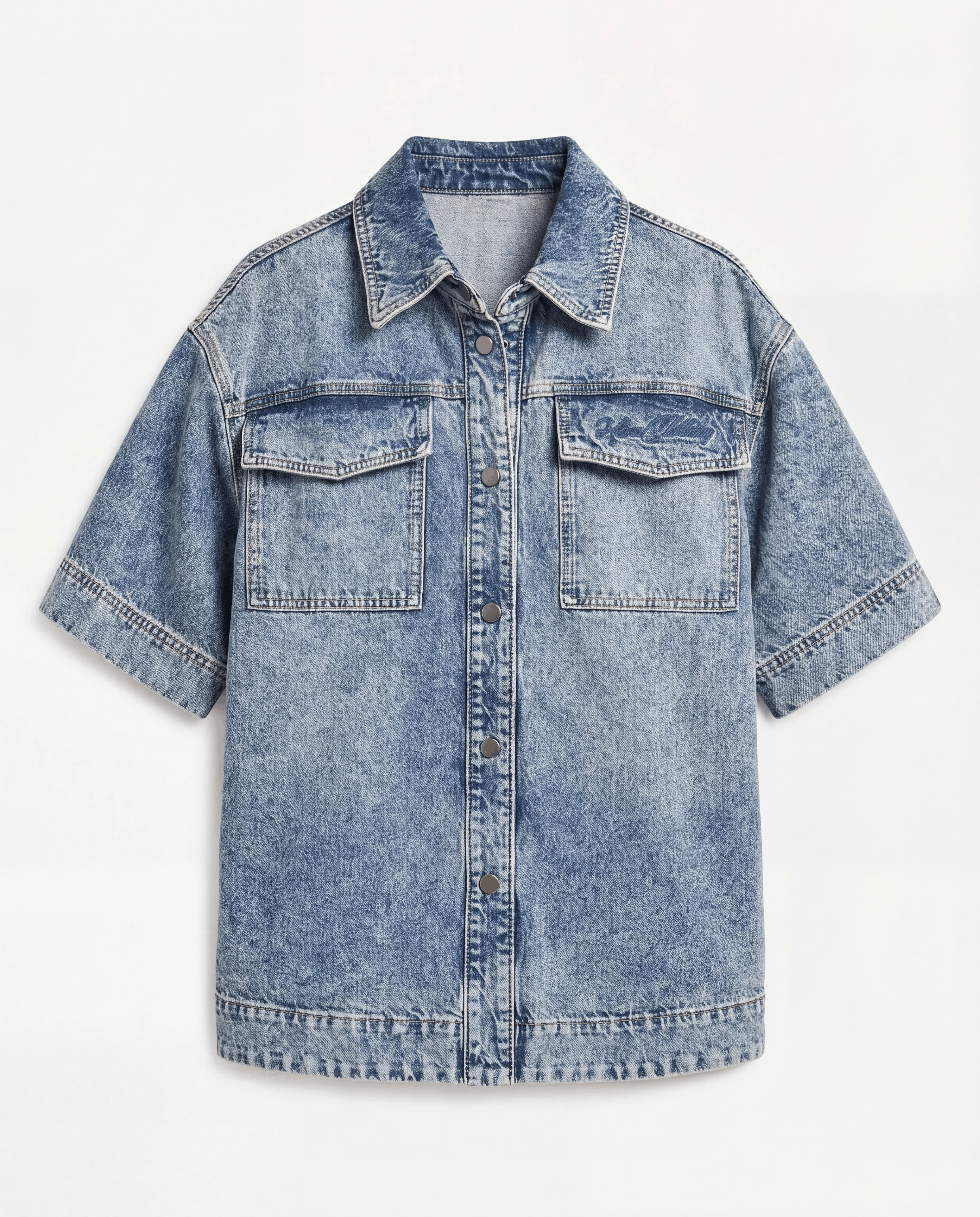 Womens Denim Short Sleeve Shirt - Image 9